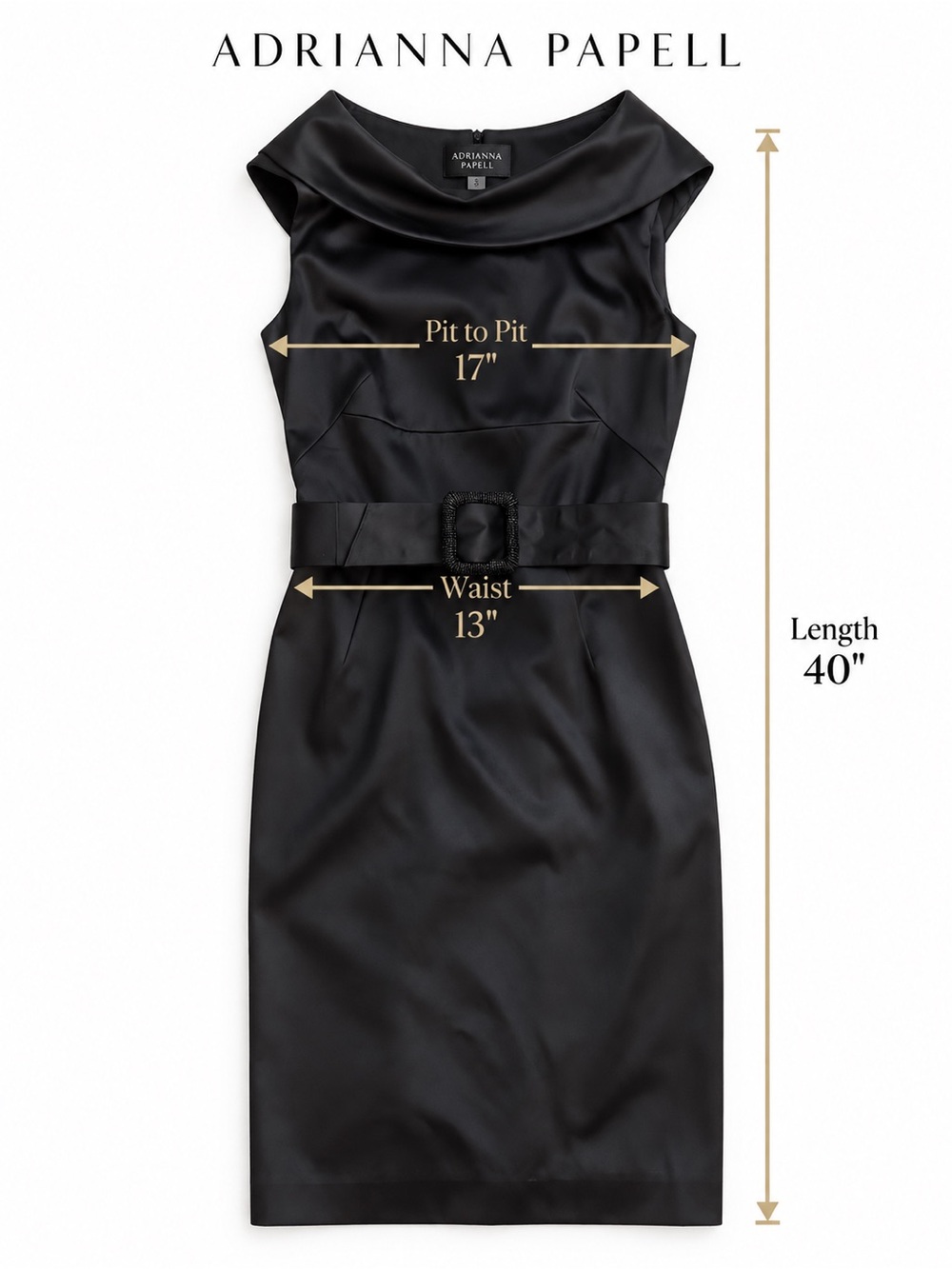 NWOT Adrianna Papell Black Satin Rhinestone Belt Sheath Dress Size 8 - Picture 14 of 14